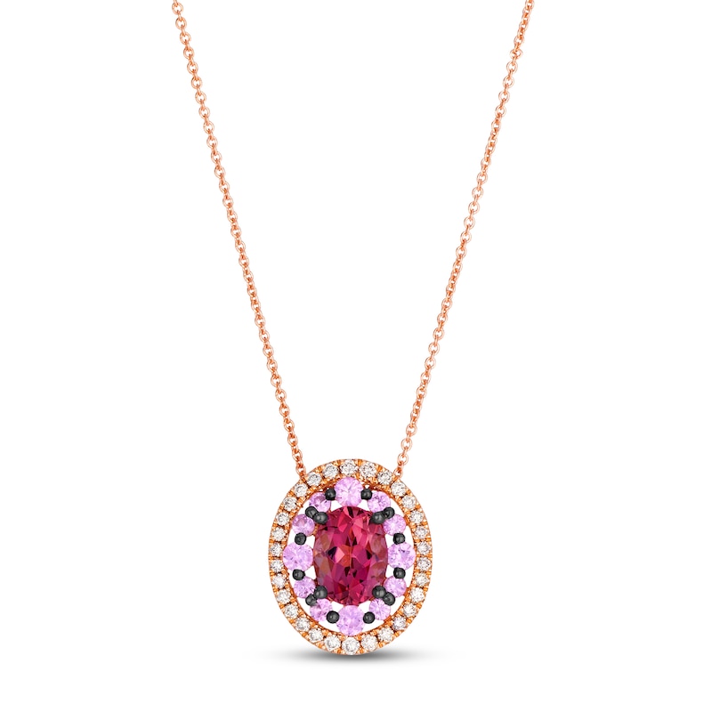 Main Image 1 of Le Vian Oval-Cut Natural Pink Tourmaline & Pink Sapphire Necklace 1/5 ct tw Diamonds 14K Strawberry Gold 20"
