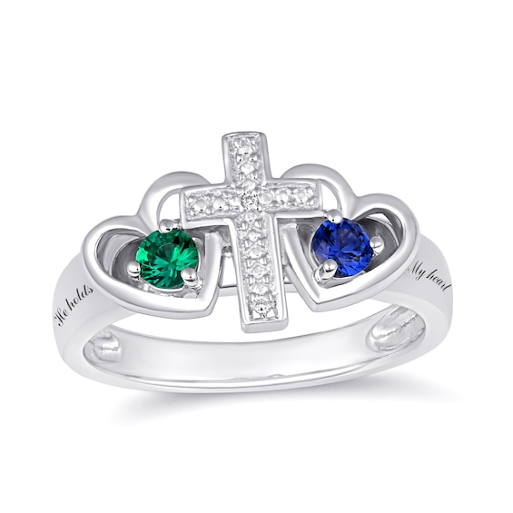 Birthstone Couple's Cross Ring (2 Stones and Lines)