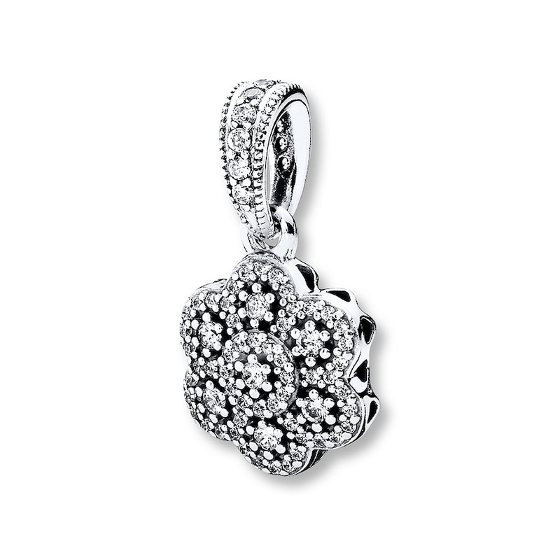 PANDORA Necklace Charm Crystalized Floral Sterling Silver - No Returns or Exchanges