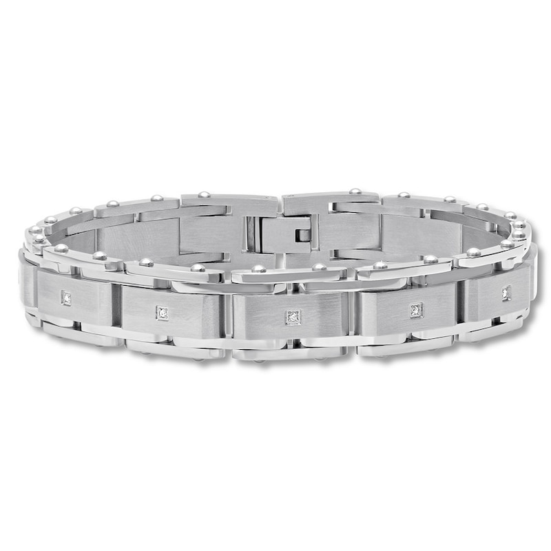Main Image 1 of Men's Link Bracelet 1/10 ct tw Diamonds Stainless Steel 8.5"