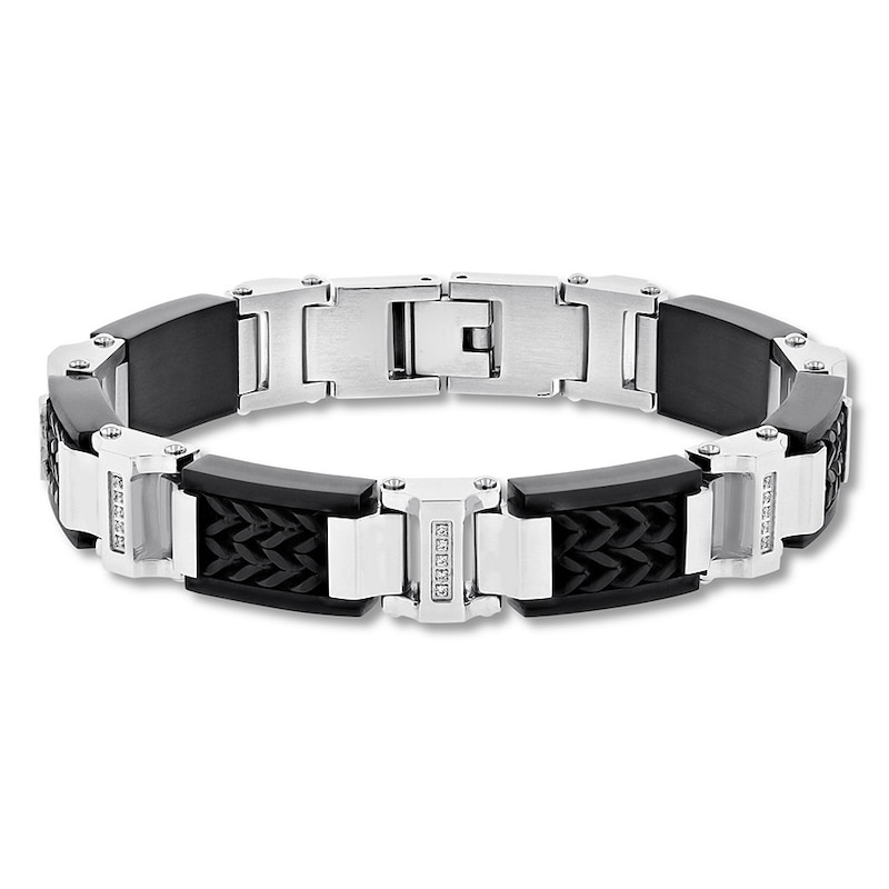 Main Image 1 of Men's Diamond Bracelet 1/6 ct tw Stainless Steel/Ion-Plating