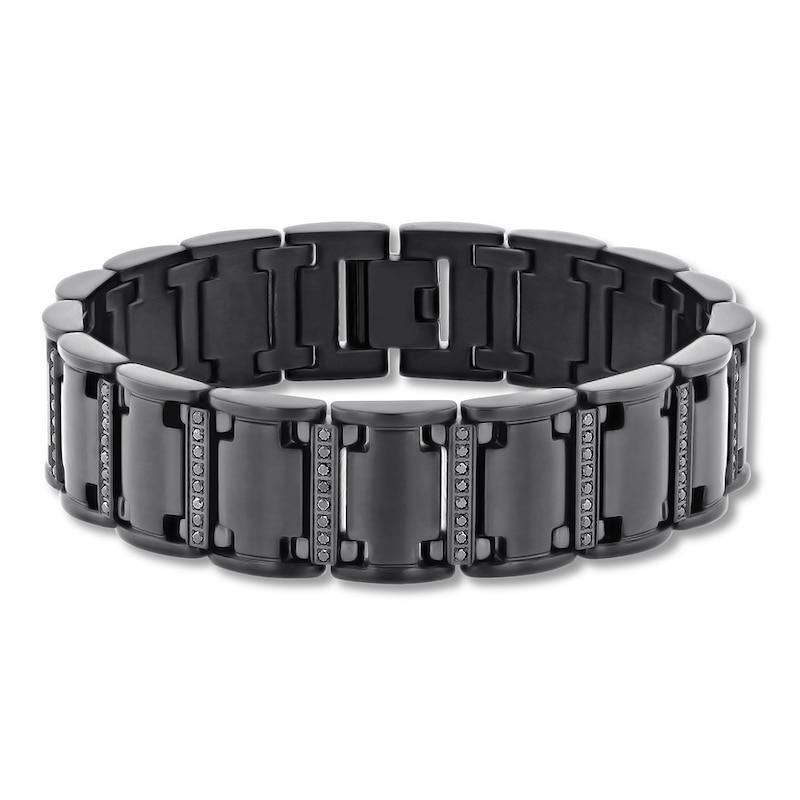 Main Image 1 of Men's Black Diamond Bracelet 1 ct tw Round Stainless Steel 8.5"