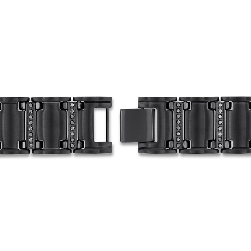 Main Image 3 of Men's Black Diamond Bracelet 1 ct tw Round Stainless Steel 8.5"