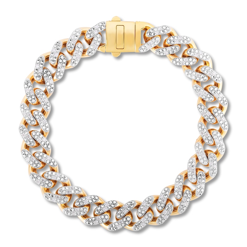 Main Image 1 of Diamond Curb Bracelet 1 1/5 ct tw Round 10K Yellow Gold