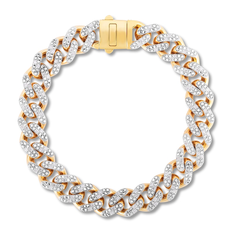 Men's Cuban Curb Chain Bracelet 2 ct tw Diamonds 10K Yellow Gold 8.5