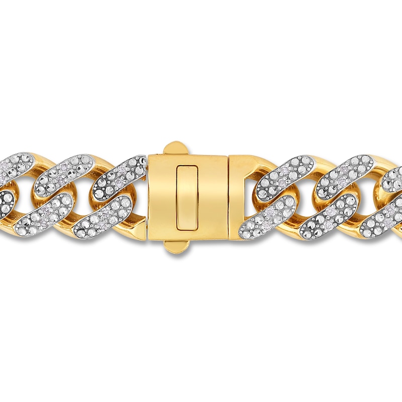 Main Image 3 of Diamond Curb Bracelet 1 1/5 ct tw Round 10K Yellow Gold