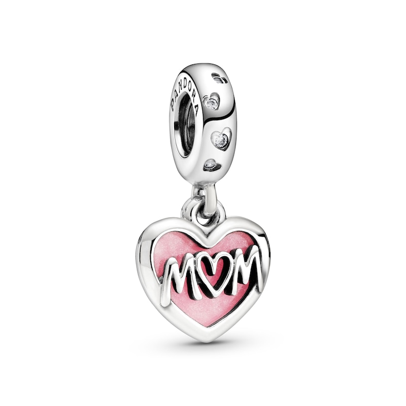 PANDORA Mom Script Heart Enamel Charm CZ Sterling Silver