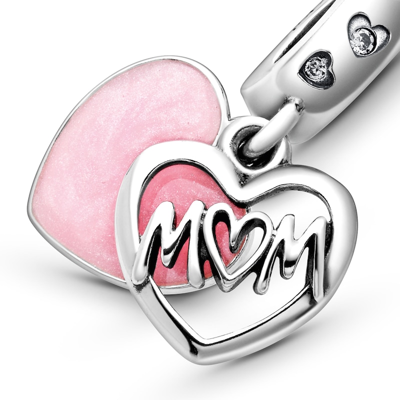 Main Image 4 of PANDORA Mom Script Heart Enamel Charm CZ Sterling Silver