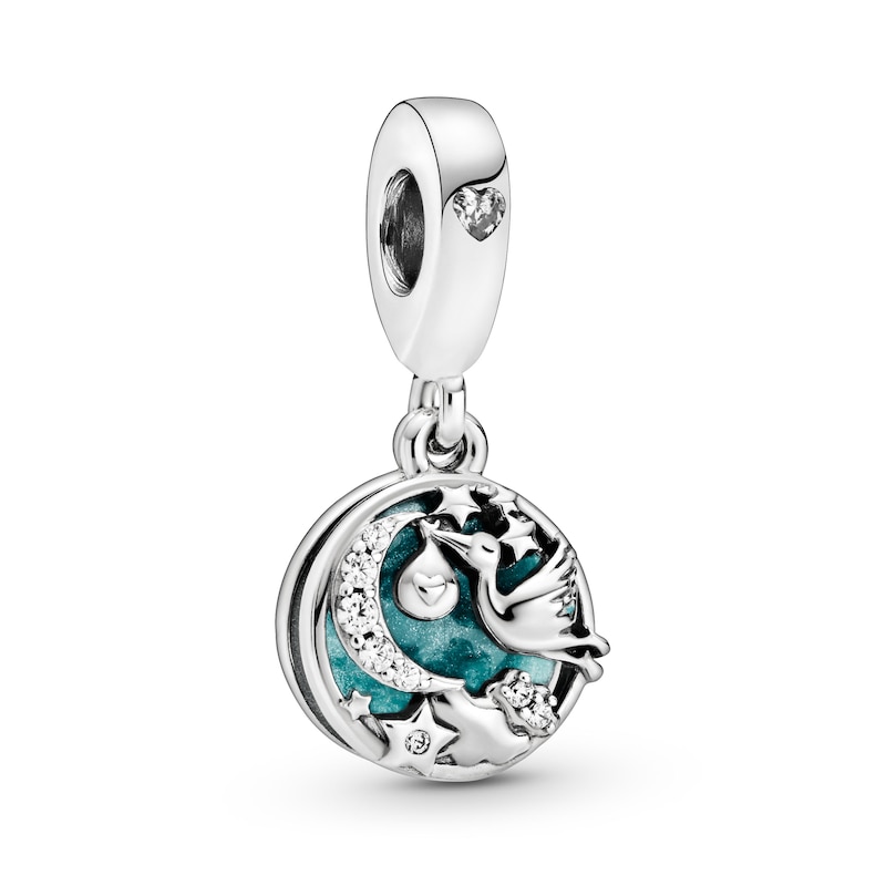 Main Image 1 of PANDORA Stork & Twinkling Stars Enamel Charm Sterling Silver
