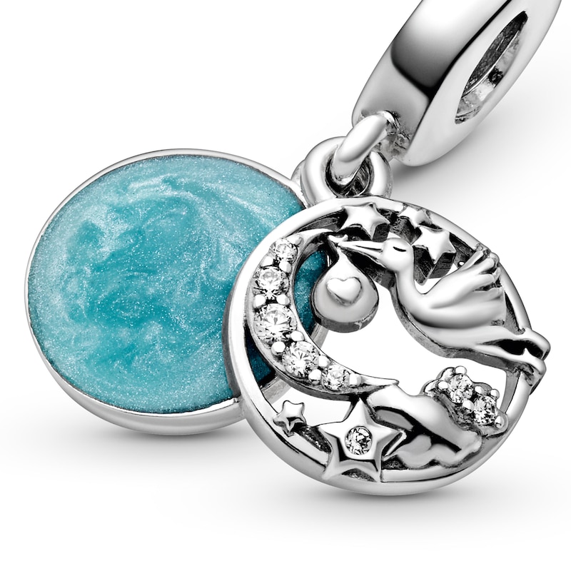 Main Image 4 of PANDORA Stork & Twinkling Stars Enamel Charm Sterling Silver