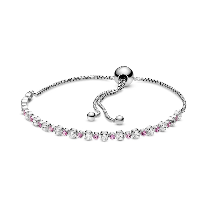 Main Image 1 of PANDORA Pink & Clear Sparkling Bolo Bracelet Sterling Silver 9.1"