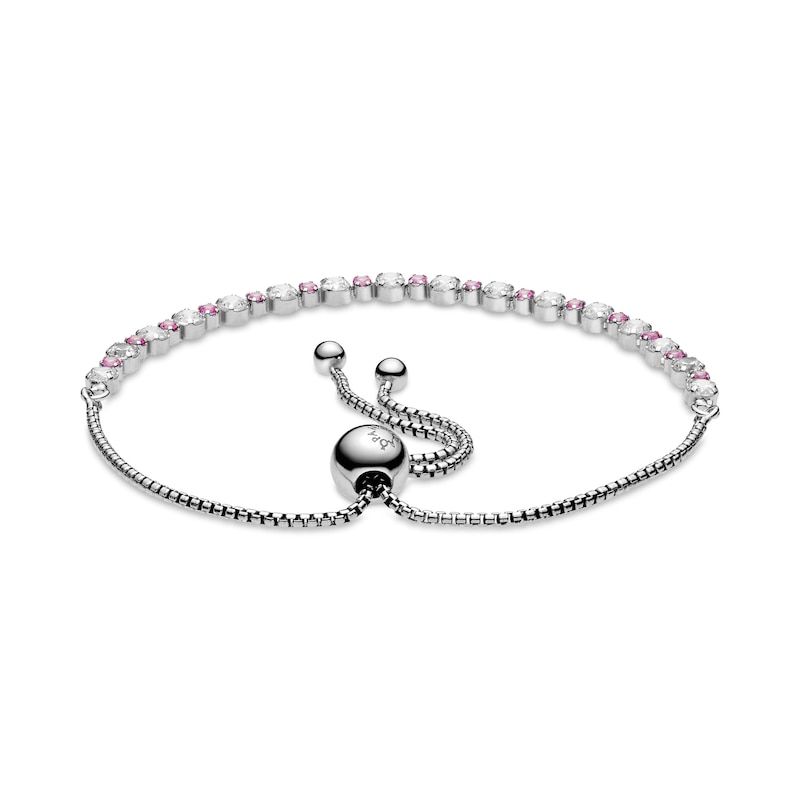 Main Image 2 of PANDORA Pink & Clear Sparkling Bolo Bracelet Sterling Silver 9.1"