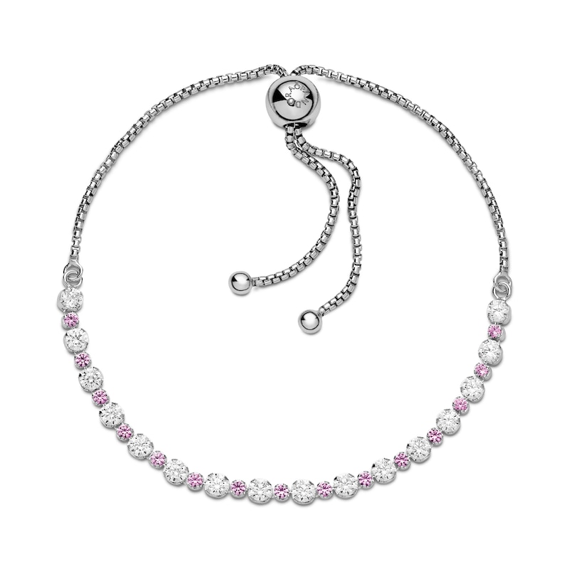 Main Image 3 of PANDORA Pink & Clear Sparkling Bolo Bracelet Sterling Silver 9.1"