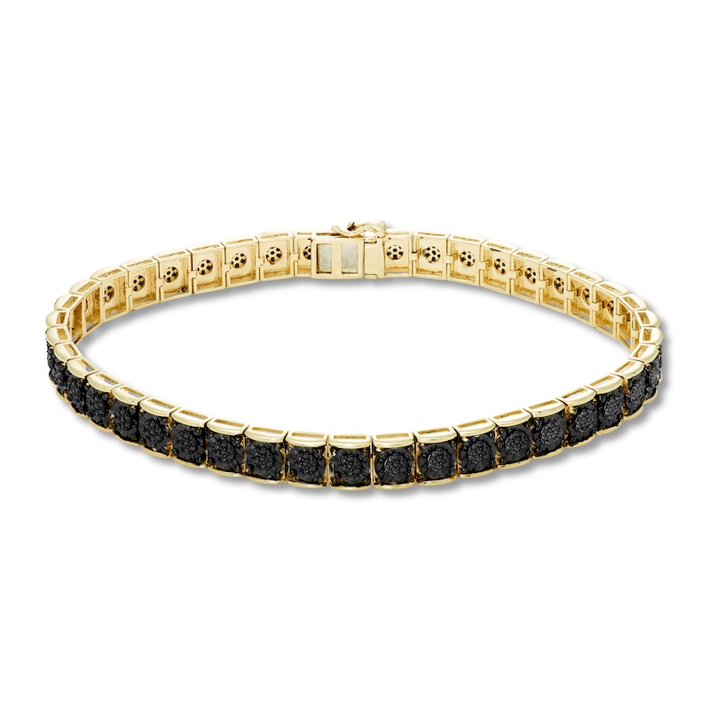 Main Image 1 of Men's Black Diamond Tennis Bracelet 1-1/3 ct tw Round 10K Yellow Gold