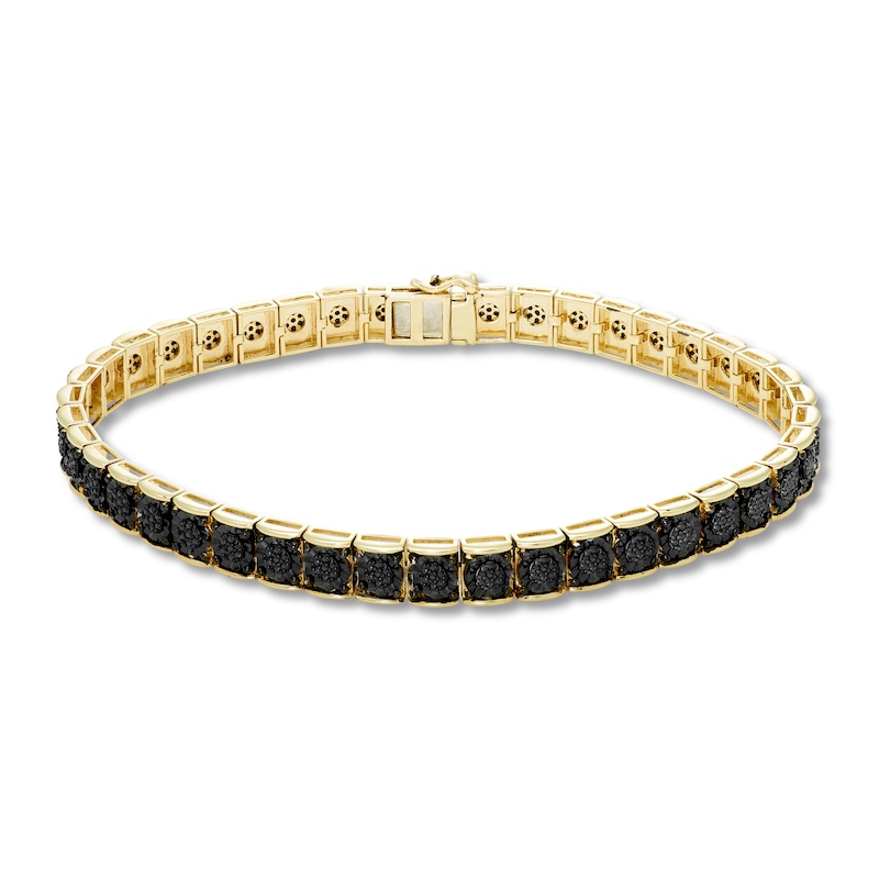 Men's Black Diamond Tennis Bracelet 1-1/3 ct tw Round 10K Yellow Gold