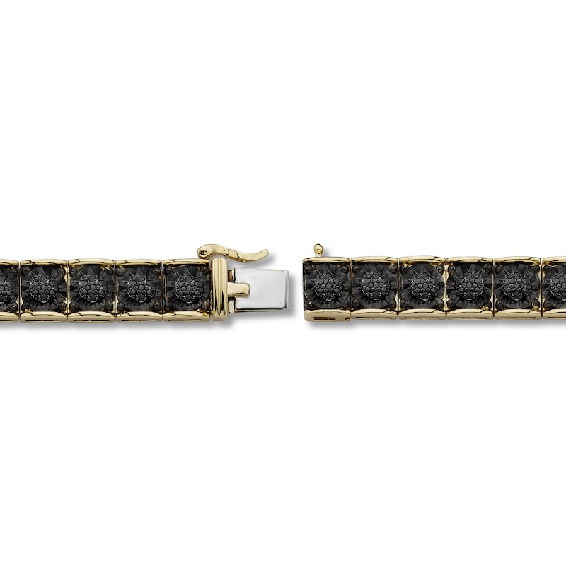 Main Image 3 of Men's Black Diamond Tennis Bracelet 1-1/3 ct tw Round 10K Yellow Gold