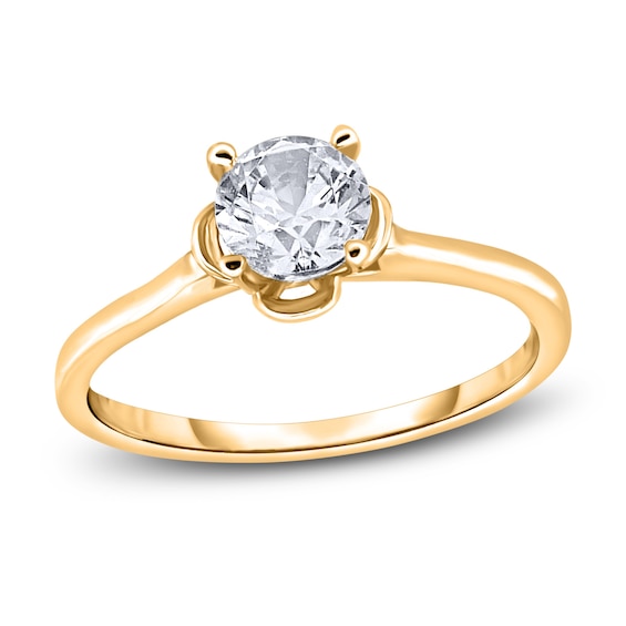 Diamond Solitaire Floral Engagement Ring 1 ct tw Round 14K Yellow Gold (I2/I)
