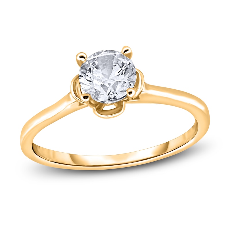 Diamond Solitaire Floral Engagement Ring 1 ct tw Round 14K Yellow Gold ...
