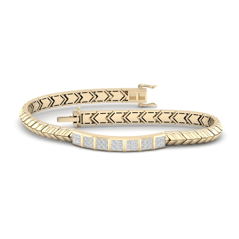 Main Image 1 of Men's Diamond Bracelet 1-1/3 ct tw Square-cut 10K Yellow Gold