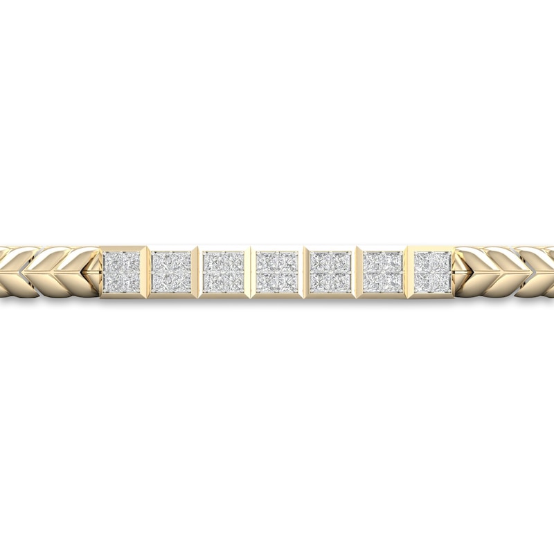 Main Image 2 of Men's Diamond Bracelet 1-1/3 ct tw Square-cut 10K Yellow Gold