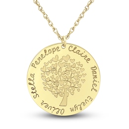 Engravable Family Tree Pendant Necklace Yellow Gold-Plated Sterling Silver 25mm 18&quot; Adj.