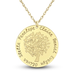 Engravable Family Tree Pendant Necklace Yellow Gold-Plated Sterling Silver 25mm 18" Adj.
