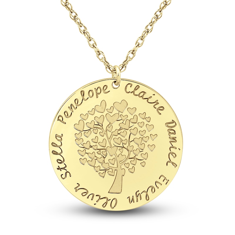 Engravable Family Tree Pendant Necklace Yellow Gold-Plated Sterling Silver 25mm 18" Adj.