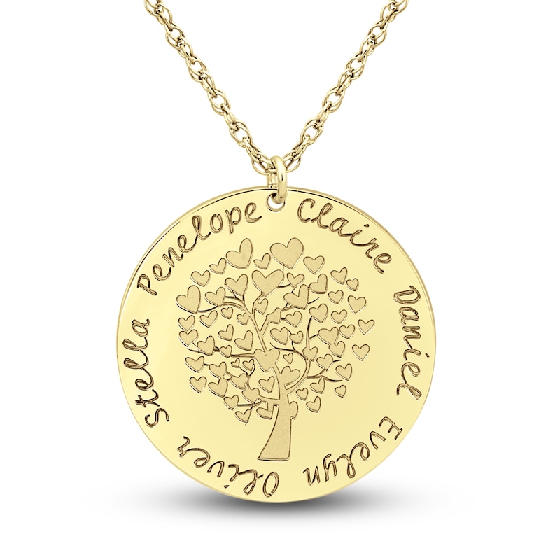 Main Image 1 of Engravable Family Tree Pendant Necklace Yellow Gold-Plated Sterling Silver 25mm 18" Adj.