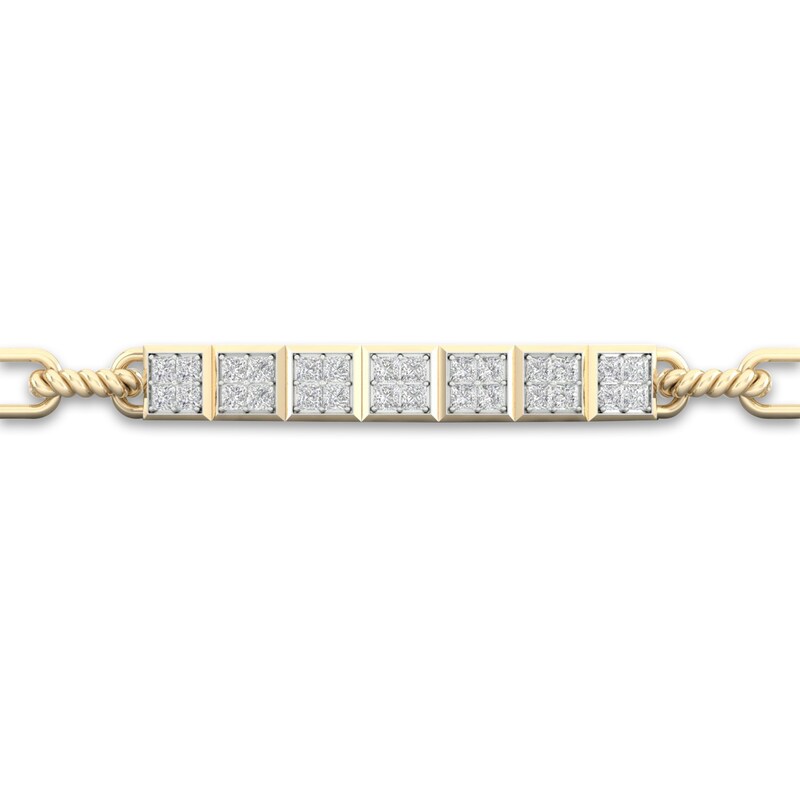 Main Image 1 of Men's Diamond Bracelet 1-1/3 ct tw Square-cut 10K Yellow Gold
