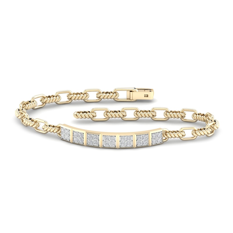 Main Image 2 of Men's Diamond Bracelet 1-1/3 ct tw Square-cut 10K Yellow Gold