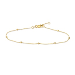 Beaded Station Bracelet 14K Yellow Gold 7.5" Adj.