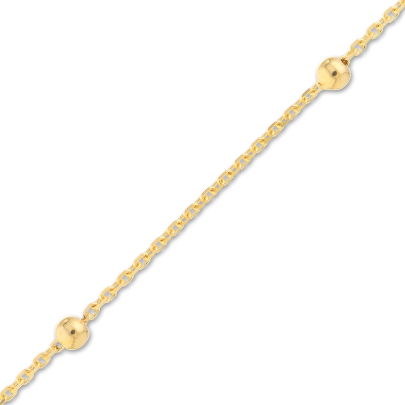 Beaded Station Bracelet 14K Yellow Gold 7.5" Adj.