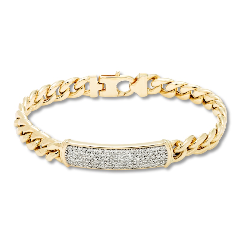 Main Image 1 of Men's Diamond ID Bracelet 2 ct tw Round 10K Yellow Gold 8.5"