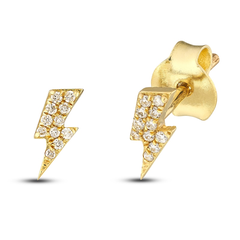 Diamond Lightning Bold Stud Earrings 1/20 ct tw Round 14K Yellow Gold
