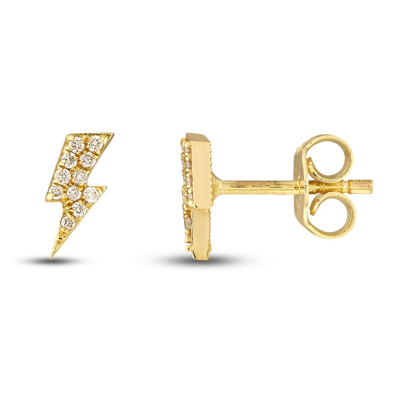 Diamond Lightning Bold Stud Earrings 1/20 ct tw Round 14K Yellow Gold