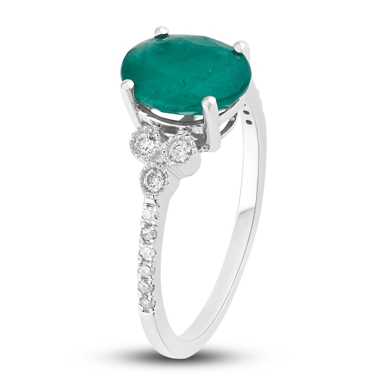 Natural Emerald Engagement Ring 1/6 ct tw Diamonds 14K White Gold