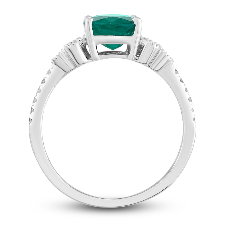 Natural Emerald Engagement Ring 1/6 ct tw Diamonds 14K White Gold