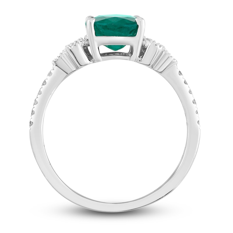 Main Image 3 of Natural Emerald Engagement Ring 1/6 ct tw Diamonds 14K White Gold
