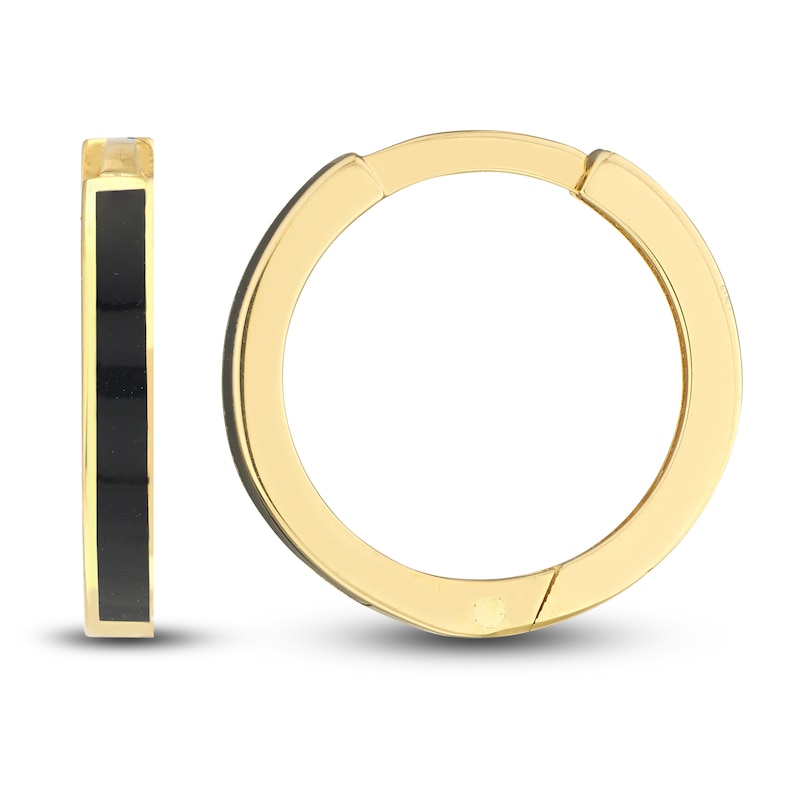 Main Image 2 of Huggie Earrings Black Enamel 14K Yellow Gold