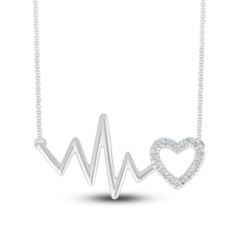 Diamond Heartbeat Necklace 1/20 ct tw Round Sterling Silver 18" with 360