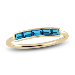 Juliette Maison Natural Blue Zircon Baguette Bar Ring 10K Yellow Gold