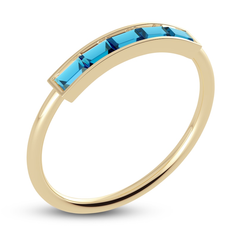 Main Image 2 of Juliette Maison Natural Blue Zircon Baguette Bar Ring 10K Yellow Gold