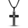 Thumbnail Image 1 of Men's Diamond Accent Cross Pendant Necklace 1/20 ct tw Round Black Titanium/Stainless Steel 22"