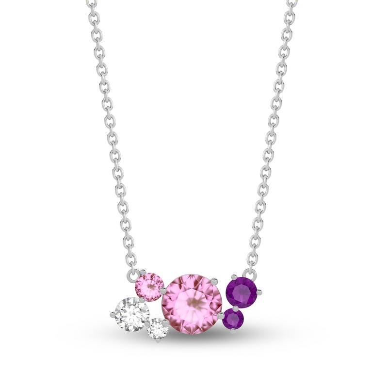 Main Image 1 of Juliette Maison Natural White Sapphire, Pink Tourmaline, Amethyst Constellation Necklace 10K White Gold 18"