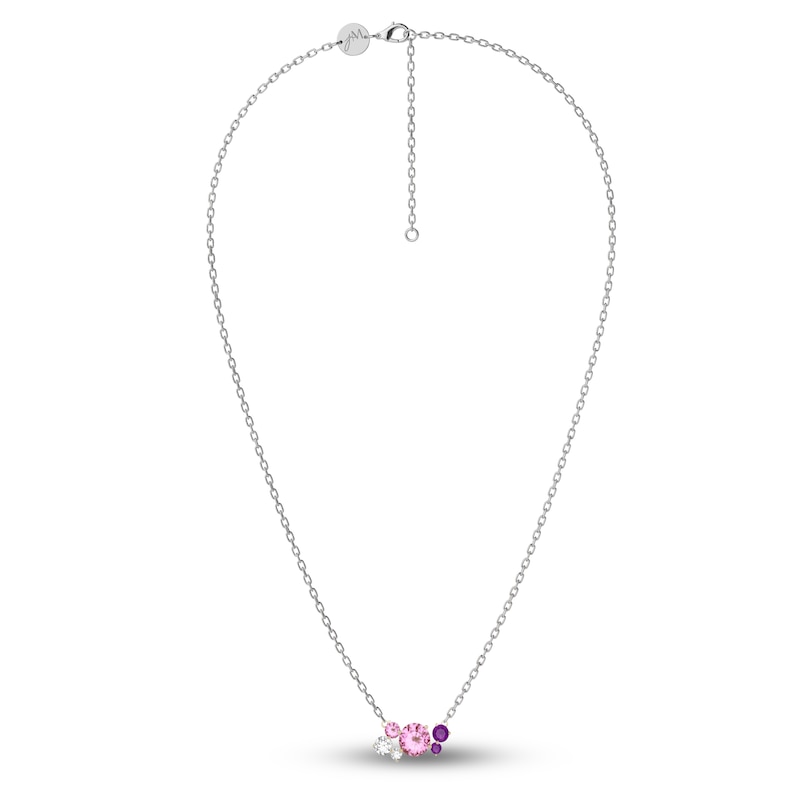 Main Image 2 of Juliette Maison Natural White Sapphire, Pink Tourmaline, Amethyst Constellation Necklace 10K White Gold 18"