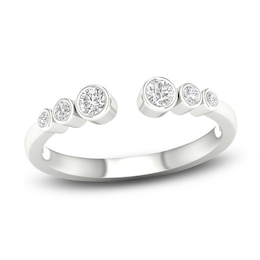 Diamond Bezel Open Cuff Wedding Band 1/5 ct tw Round 14K White Gold