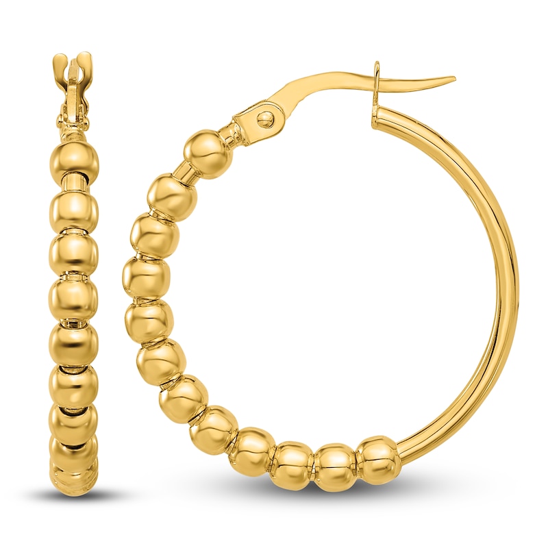 Main Image 1 of High-Polish Beaded Hoop Earrings 14K Yellow Gold