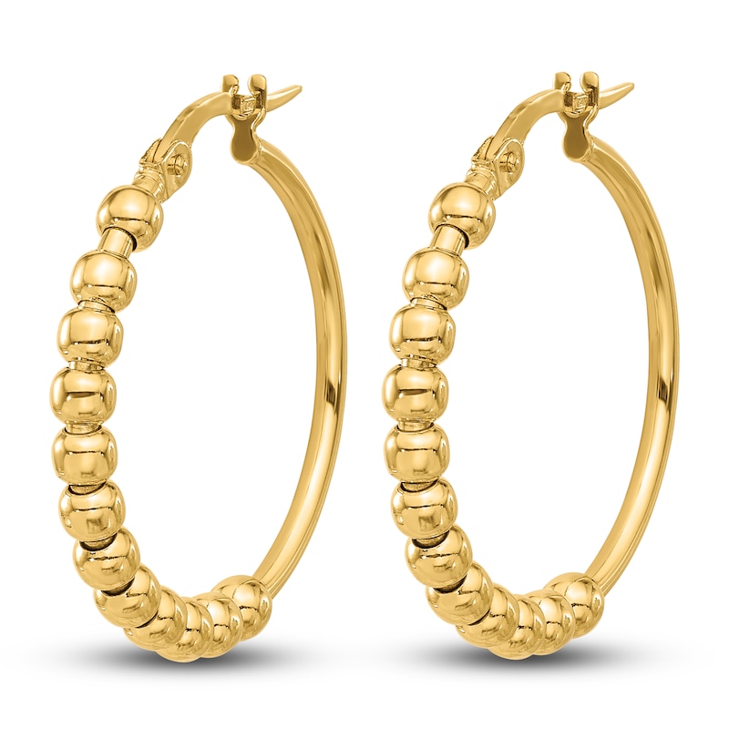 Main Image 2 of High-Polish Beaded Hoop Earrings 14K Yellow Gold