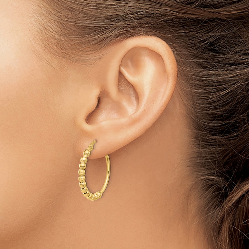 Main Image 3 of High-Polish Beaded Hoop Earrings 14K Yellow Gold