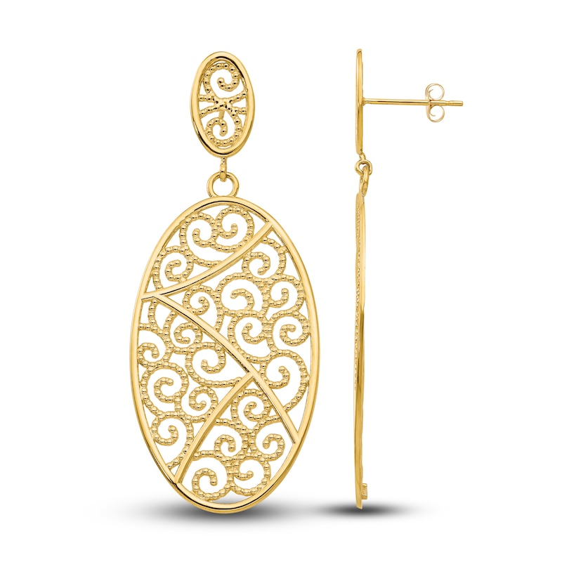 Main Image 1 of Oval Dangle Earrings 14K Yellow Gold